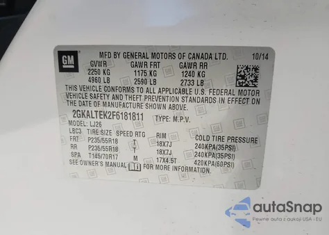 2015 GMC Terrain Slt-2 from USA, damaged, VIN 2GKALTEK2F6181811